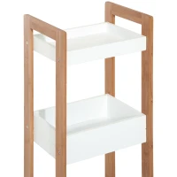 HOMCOM Estantería de Baño con 3 Estantes Organizador de Almacenaje Bambú para Cocina Sala de Estar Lavadero 27,5x20,8x74 cm Color Blanco y Natural(m-9)