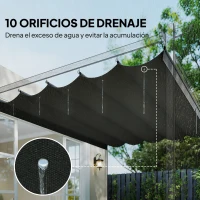 Outsunny Cubierta para Techo Retráctil de 3,5x2,6 m para Pérgola 4x3 Tela de Repuesto con 10 Orificios de Drenaje Gris Oscuro(m-6)