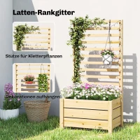 Outsunny Hochbeet mit Rankgitter Holz erhöhter Blumenkasten mit Spalier Abflussloch Vliesstoff 60 x 39 x 120 cm Naturholz(m-4)