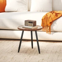 HOMCOM Modern Round Coffee Table with Steel Frame for Small Space, Sofa Beside, Living Room, Chestnut Wood Effect(m-10)