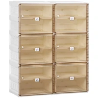 HOMCOM Plastic Shoe Storage Cabinet, Portable Cube Shoe Storage Organizer with Ten Compartments, Magnet Doors, Holds up to 20 Pairs, for Hallway, Bedroom, Entryway, White and Brown(m-1)