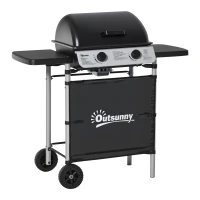 Outsunny Barbecue gaz 2 brûleurs en acier inoxydable, puissance 2,8 kW, barbecue de jardin 2 grilles, 104 x 49 x 99 cm, noir(m-1)