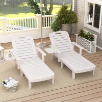 Outsunny Set 2 Șezlonguri cu Spătar Reglabil în 5 Poziții, Măsuță și Brațe Ergonomice, 79x158x88 cm, Alb(m-10)