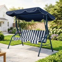 Outsunny Balancín de Exterior con Toldo Ajustable en Ángulo Impermeable y Marco de Acero para Patio Balcón 170x110x153 cm Azul(m-2)