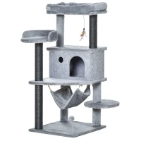 PawHut Arbore Răzuitoare pentru Pisici 48x48x107 cm Turn pentru Pisici cu Cavernă de Fetru Demontabilă Hamacă Paturi Platforme Gri(m-1)