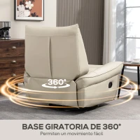 HOMCOM Sillón Relax Reclinable Giratorio Función Balancín Tapizado en PU Reposapiés Asiento Amplio Acolchado Grueso Crema(m-5)