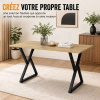 HOMCOM Pieds de table en acier, 60 x 72 cm, lot de 2 pieds de bureau en forme X avec patins réglables et vis, noir(m-7)