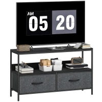 HOMCOM TV Schrank Lowboard mit 2 Schubladen, offenem Fach, für Fernseher bis 47 Zoll, 98 x 29 x 56 cm, Schwarz+Dunkelgrau(m-12)