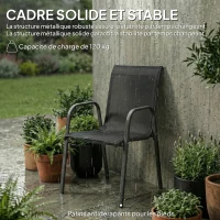 Outsunny Lot de 4 Chaises de Jardin Extérieures, Chaise de Salle à Manger Empilables avec Accoudoirs et Dossier Haut, Noir(m-8)