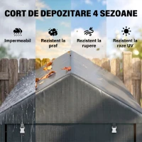 Outsunny Șopron pentru unelte anti-UV cu intrare cu fermoar, din oțel galvanizat și material PE, 120x179x165 cm, gri închis(m-4)