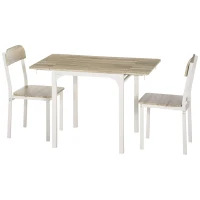 HOMCOM Conjunto de 2 Peças Mesa de Jantar Dobrável com 2 Cadeiras Mesa Dobrável 110x70x75 cm Branco e Natural(m-1)