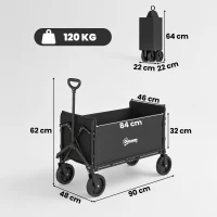 Outsunny Carrello da Giardino da 180L Pieghevole con Pannello Apribile, in Acciaio e Poliestere, 90x48x62 cm, Nero(m-3)