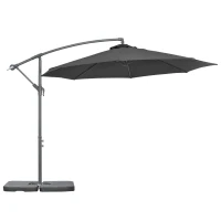 Outsunny 3(m) Garden Banana Parasol Cantilever Umbrella with Crank Handle, Cross Base, Weights and Cover for Outdoor, Hanging Sun Shade, Black(m-12)