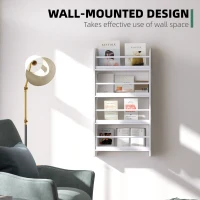 HOMCOM Bookcase, 4 Tier Wall Mounted Bookshelf, 15cm Depth Storage Shelving Rack for Bedroom Nursery Office Home, Accessories Supplies, White(m-4)