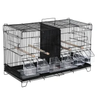 PawHut Cage à oiseaux dim. 59,5L x 26,5I x 39,5H cm mangeoires perchoirs 4 portes plateau excrément amovible + poignée transport métal PP noir(m-12)