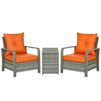 Outsunny 3 Pieces Rattan Bistro Set, Wicker Garden Furniture Set with 72 L Storage Coffee Table and Chairs, Orange(m-1)