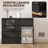 HOMCOM Modernes Sideboard, Stauraum-Sideboard mit 5 Schubladen, verstellbarem Regal, Soft-Close-Tür, Schwarz Hochglanz(m-6)