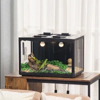 PawHut Terrario per Tartarughe di Terra e Rettili con Termometro 18-34℃, 60x40x40.5 cm, Nero(m-10)
