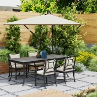 Outsunny Umbrelă Suspendată 2.5x2.5 m cu Acoperire, Corzi Antivânt, Bază în Cruce și Manivelă, Umbrelă de Grădină Inclinabilă și Rotativă 360° din Metal și Poliester 180 g/m², UV50+, Gri(m-9)