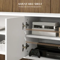 HOMCOM TV Stand with Cupboard, Open Shelves, Striped Doors, Wooden legs, White(m-5)