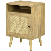 HOMCOM Bedside Table with Rattan Element, Side End Table with Shelf and Cupboard, 39cmx35cmx60cm, Natural(m-11)