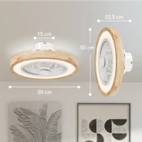 HOMCOM Ventilateur de plafond réversible avec lumière et télécommande 6 vitesses, minuterie, luminosité réglable, bois naturel(m-3)