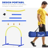 PawHut Set Agility pentru câini cu 4 arcade modulare și geantă de transport, 88x64x95 cm, Albastru și Galben(m-4)
