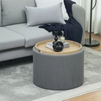 HOMCOM Aufbewahrungshocker mit Stauraum, rund, Fußstütze, Cordstoff, MDf, Grau(m-10)