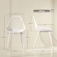HOMCOM Set 4 scaune de masă moderne cu spătar perforat din plastic și picioare din metal, alb(m-3)