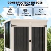 Outsunny Armoire de Jardin en Bois et Acier, 3 Étagères Amovibles, Portes Doubles avec Fermeture Métallique, 94x43x166cm, Noir(m-4)