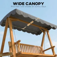 Outsunny 3 Seater Garden Swing Seat with Canopy, Wooden Swing Chair, Outdoor Hammock Bench for Balcony Patio Porch, Dark Grey(m-5)