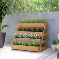 Outsunny Fioriera Rialzata a 4 Livelli con Fori di Drenaggio e Tessuto non Tessuto, in Legno di Abete, 75x57x60.5 cm(m-9)