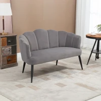 HOMCOM Divano 2 Posti in Velluto con Gambe in Metallo e Schienale a Conchiglia, 132x66x80cm, Grigio(m-2)
