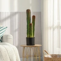 HOMCOM Cactus Artificial 66 cm Planta Artificial Decorativa con Maceta y 3 Hojas para Decoración del Interior Verde(m-10)