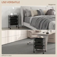 HOMCOM Carrello Multiuso con 3 Cestini Estraibili e Ruote per Cucina e Ufficio in Acciaio e PP, Nero(m-6)