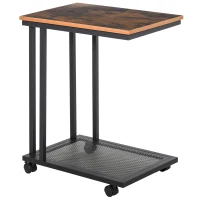 HOMCOM Beistelltisch C-Form Rollwagen Servierwagen Laptoptisch Sofatisch Beistelltisch Nachttisch Betttisch mit Metallgestell Industrie-Design Nachttisch Schwarz + Walnuss gemasert 51 x 36 x 65 cm(m-1)