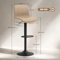 HOMCOM Bar Stools Set of 2, PU Leather Barstools with Backrest and Footrest for Kitchen, Counter, Breakfast Bar, Light Brown(m-3)