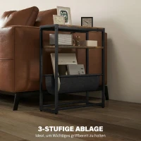 HOMCOM Beistelltisch, Couchtisch mit 3-stufiger Ablage, V-förmigem Magazinhalter 43 x 18 x 56 cm, Rustikal Braun(m-4)
