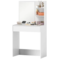 HOMCOM Tocador de Maquillaje con Espejo Mesa de Maquillaje con Cajón y Estantes Abiertos Blanco(m-11)