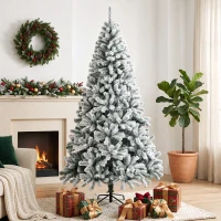 HOMCOM Árbol de Navidad Nevado de 180 cm con 650 Puntas de PVC Ignífugo Ramas Articuladas Montaje Rápido Verde y Blanco(m-2)