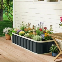 Outsunny Jardinière surélevée en acier galvanisé, lit de jardin avec gants et bords pliés, 165 x 52 x 31 cm, gris foncé(m-9)