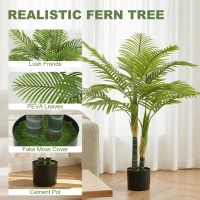 HOMCOM Artificial Palm Tree with 14 PEVA Leaves, 120cm Decorative Artificial Plant with Pot and Moss Effect, Green(m-4)