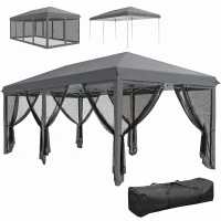 Outsunny 6 x 3m Pop Up Gazebo - Outdoor Canopy Shelter, Marquee Party Wedding Tent with 6 Mesh Walls and Carry Bag, Grey(m-11)