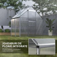 Outsunny Seră din Policarbonat și Aluminiu cu Ușă Glisantă și Fereastră Reglabilă, 192,5 x 131 x 200 cm, Argintiu(m-7)