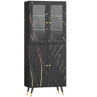 HOMCOM Bibliothèque, étagère à 6 niveaux, meuble de rangement 6 étagères ouvertes porte vitrée et placard 70 x 35 x 170 cm noir