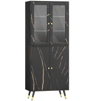 HOMCOM Bibliothèque, étagère à 6 niveaux, meuble de rangement 6 étagères ouvertes porte vitrée et placard 70 x 35 x 170 cm noir(m-1)
