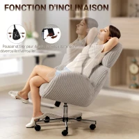 HOMCOM Chaise bureau ergonomique en velours, fauteuil de bureau avec dossier haut, appui-tête réglable et accoudoirs, gris(m-8)