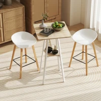 HOMCOM Mesa Alta Cocina Cuadrada con Estante para 2 Personas Patas de Metal 55x55x95 cm Madera Natural y Blanco(m-7)