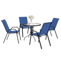 Outsunny Five-Piece Steel Patio Set, with Glass-Top Table - Dark Blue(m-12)