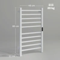 HOMCOM Scaldasalviette Elettrico Smart a 10 Barre con Timer e Display LCD, in Acciaio Inox, 45x11x80 cm, Bianco(m-3)
